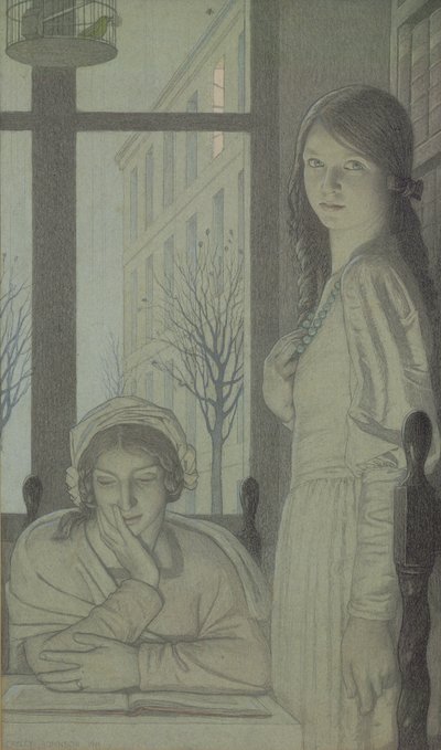 Interiør - Kveld, 1915 (blyant, vask og gouache) av Frederick Cayley Robinson