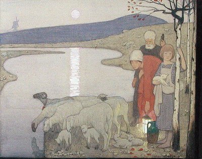 Pastoral, ca. 1923 (grafitt, akvarell og gouache om bord) av Frederick Cayley Robinson