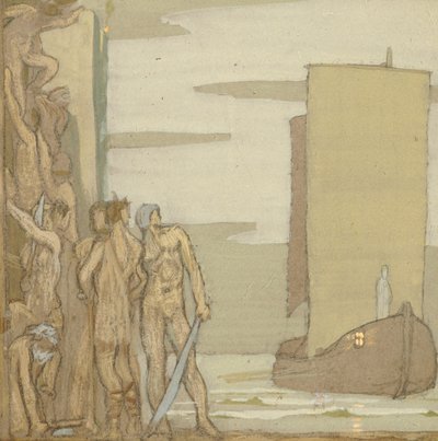 The Landing of St Patrick in Ireland, ca. 1912 (tempera på tre) av Frederick Cayley Robinson