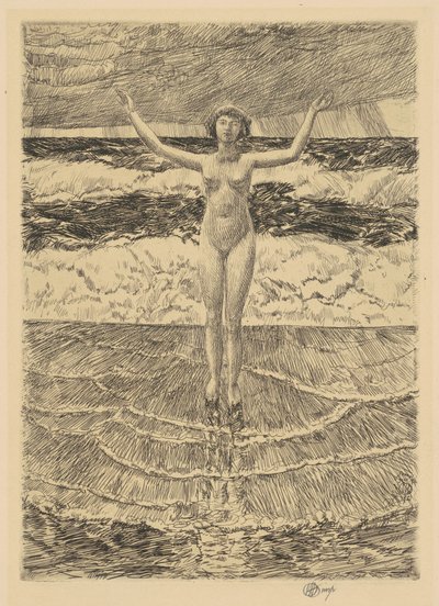 Regndråper og surfing, 1921. av Frederick Childe Hassam