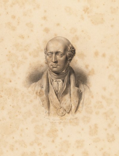 Portrettbyste av kunstneren Sir Thomas Lawrence. Gravering av Frederick Christians Lewis etter en illustrasjon av Sir Thomas Lawrence fra P.G. Patmore