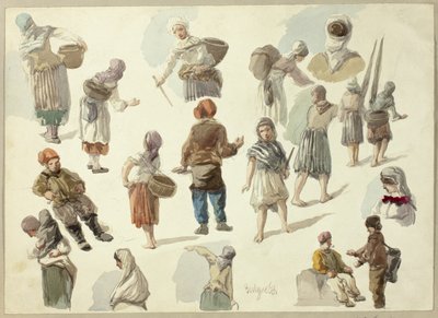 Skisser av bønder i Boulogne av Frederick Christian Lewis