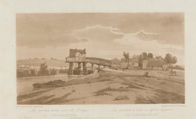 Vannmøllen over broen ved Charenton 1803; Plate 20 fra Views in Paris, Emanuel Volume-sporingen av platen B181.25.2629 av Frederick Christian Lewis the Elder