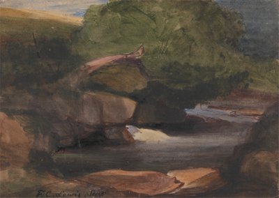 Trær og en steinete bekk av Frederick Christian Lewis the Elder