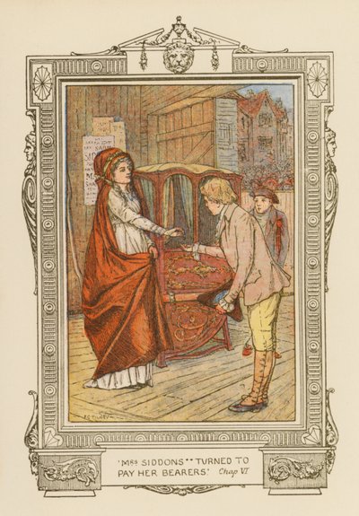 «Fru Siddons snudde seg for å betale sine bærere» (fargelitografi) av Frederick Colin Tilney