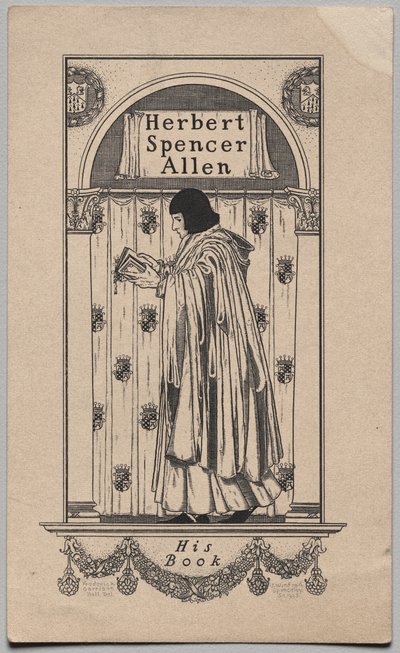 Bokskilt: Herbert Spencer Allen, boken hans innskrevet av Frederick Garrison Hall