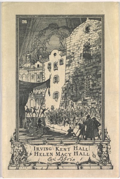 Bokskilt: Irving Kent Hall og Mary Kent Hall, Ex Libris påskrevet av Frederick Garrison Hall