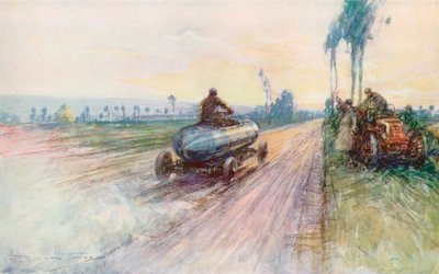 Jenatzys Jamais Contente slo verdens fartsrekord i 1899 (farge litho) av Frederick Gordon (after) Crosby