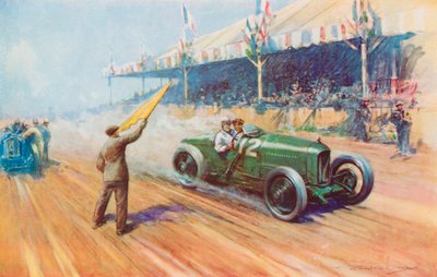 Sir Henry Segrave scoret den første britiske seieren i en Grand Prix med den to-liters Sunbeam på Tours-kretsen (farge litho) av Frederick Gordon (after) Crosby