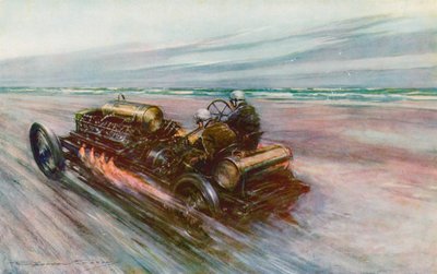 Den berømte "200" Darracq som Sir Algernon Guinness, Bart, oppnådde 120 mph med i 1908 (farge litho) av Frederick Gordon (after) Crosby