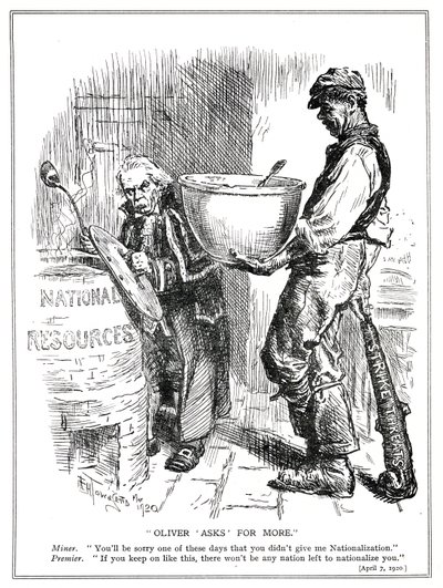 Lloyd George står overfor trusler om streik fra gruvearbeiderne, april 1920 av Frederick Henry Townsend