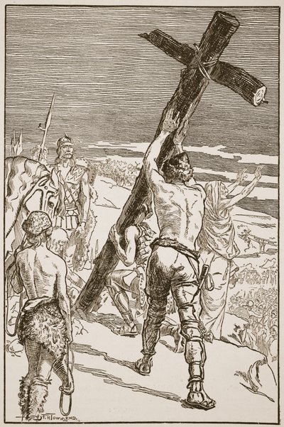 Oswald erecting the Cross, illustrasjon fra 
