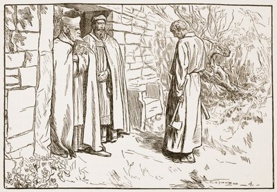 Owini ved klosteret, illustrasjon fra 'The Church of England: A History for the People' av HDM Spence-Jones, pub. ca. 1910 (sepia-bilde) av Frederick Henry Townsend