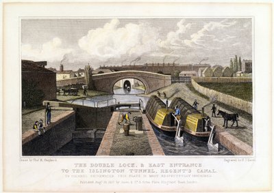 Double Lock og østinngang til Islington Tunnel, Regents Canal, 1827 av Frederick James Havell