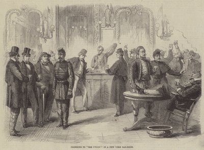 Drikker til Unionen! i et bar-rom i New York av Frederick John Skill