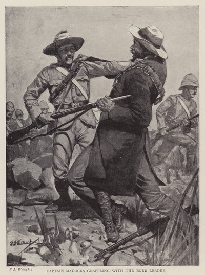 Kaptein Madocks sliter med boerlederen (litho) av Frederick Judd Waugh