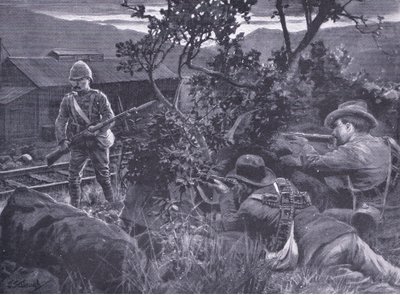 Degenerert krigføring: Boers sniper en vaktpost, fra After Pretoria: The Guerilla War utgitt av Harmsworth Bros Limited, 1901 av Frederick Judd Waugh