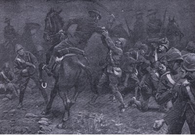 Major Boole-Smith takler De Wet, fra After Pretoria: The Guerilla War utgitt av Harmsworth Bros Limited, 1901 av Frederick Judd Waugh