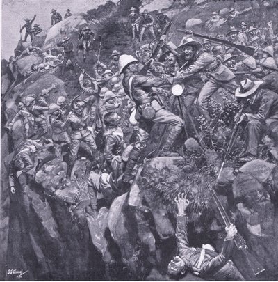 Katastrofen ved Nooitgeddacht: The end of a brave signaller, fra After Pretoria: The Guerilla War utgitt av Harmsworth Bros Limited, 1901 av Frederick Judd Waugh
