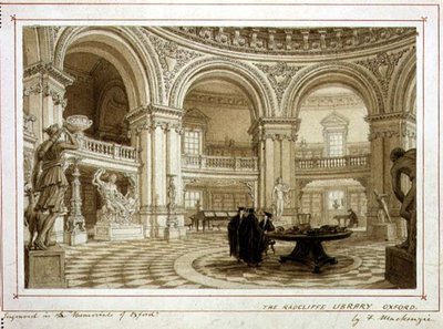 Radcliffe Library, Oxford, ca. 1835 (akvarell på papir) av Frederick Mackenzie