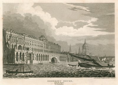 Utsikt over Somerset House, The Strand, London, fra Themsen, Westminster av Frederick Mackenzie