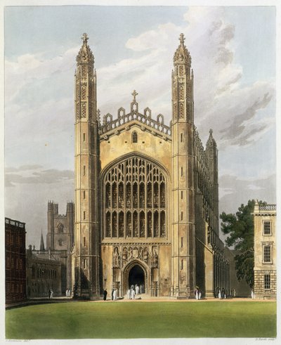 West End of King's College Chapel, Cambridge, fra 'The History of Cambridge', gravert av Daniel Havell (1785-1826), pub. av R. Ackermann, 1815 (fargeakvatint) av Frederick Mackenzie