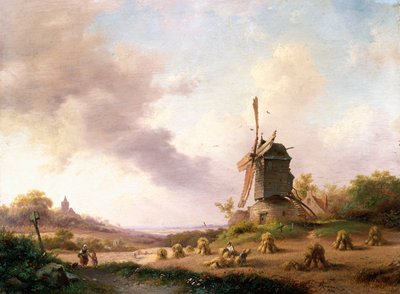 Høstmaskiner i et omfattende landskap, 1850 av Frederick Marianus Kruseman