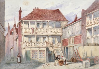 Utsikt over French Horn Tavern, Holborn, London, 1840 av Frederick Napoleon Shepherd