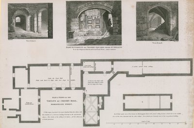 Grunnplan og utsikt over hvelvene i Crosby Hall, Bishopsgate Street av Frederick Nash
