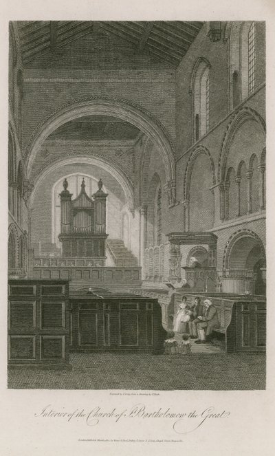 Interiør i St Bartholomew den store kirke av Frederick Nash