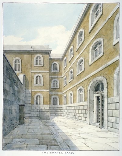 Kapellgården i Newgate Prison, Old Bailey, Newgate Prison, Old Bailey, City of London, 1840 av Frederick Nash