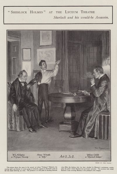 En forestilling av Sherlock Holmes på Lyceum Theatre, London (litho) av Frederick Pegram