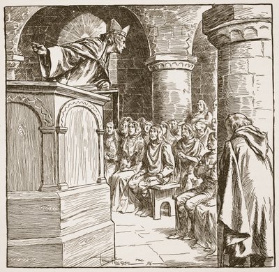 Dunstans siste preken, illustrasjon fra 'The Church of England: A History for the People' av HDM Spence-Jones, pub. ca. 1910 (sepia-bilde) av Frederick Pegram