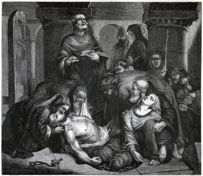 Begravelsen av Harold i Waltham Abbey, 1847 av Frederick Richard Pickersgill