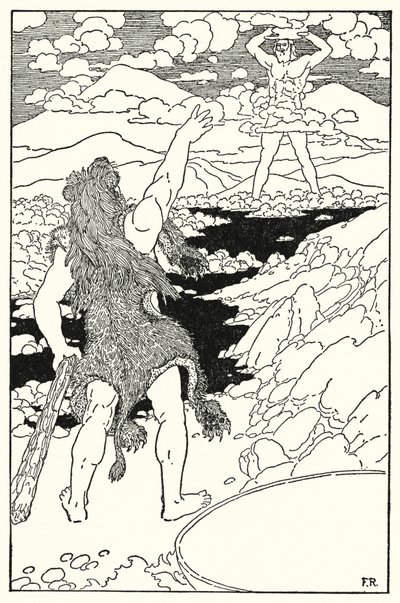 Herkules så gigantens ansikt med alle dets enorme trekk (litho) av Frederick Richardson