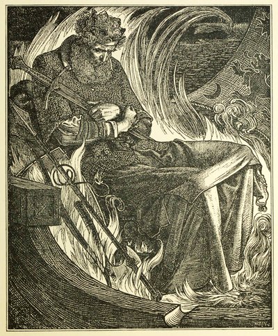 Death of King Warwulf, pub. 1915 gravering, 1915. av Frederick Sandys