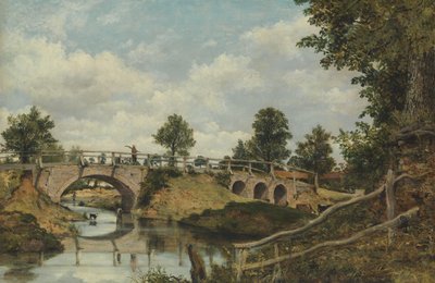 En gammel bro ved Hendon, Middlesex, ca. 1828. av Frederick W Watts