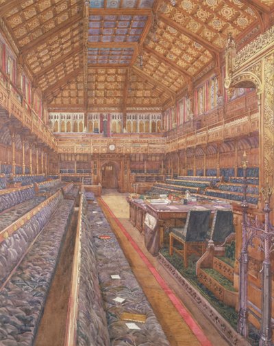 Interiør av Underhuset, juni 1897 (wc på papir) av Frederick Walter Lee