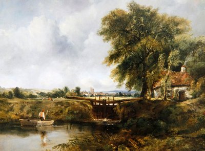 Dedham Lock (olje på lerret) av Frederick Waters Watts