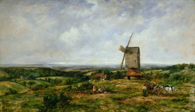 Landskap med figurer ved en vindmølle av Frederick Waters Watts
