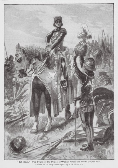 quot;Ich Dienquot;, opprinnelsen til prinsen av Wales#39; våpenskjold og motto (lito) av Frederick William (after) Burton