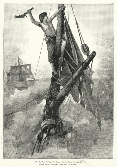 Jack Crawford spikrer fargene til masten (gravering) av Frederick William (after) Burton
