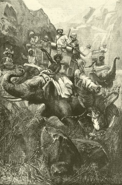 Tigerjakt i India (gravering) av Frederick William Burton