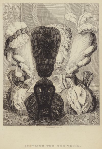 Settling the Odd Trick: satire som viser kvinnefrisyrer og manien for spill av Frederick William Fairholt