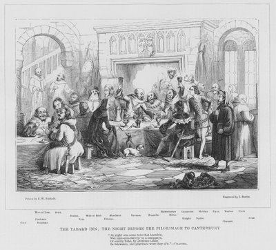 Tabard Inn, natten før pilegrimsreisen til Canterbury (gravering) av Frederick William Fairholt