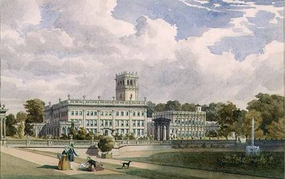 En utsikt over huset og hagen i Trentham, Staffs (blyant og akvarell) av Frederick William Hulme