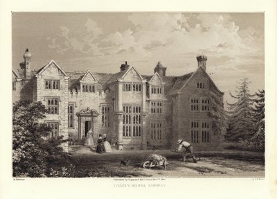 Loseley House, Surrey (litho-farge) av Frederick William Hulme