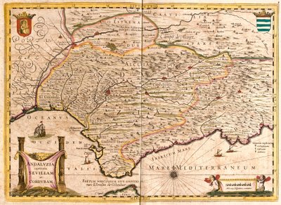Kart over Andalusia, med Sevilla og Cordoba (Spania) (radering av Frederick de Wit