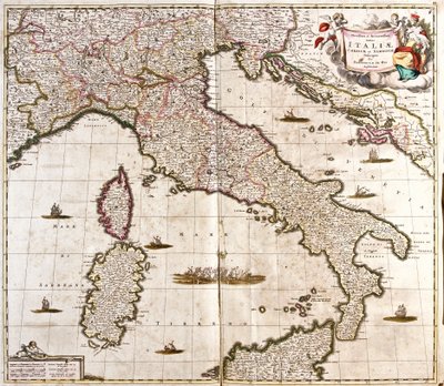 Kart over Italia, Korsika og Sardinia (radering av Frederick de Wit