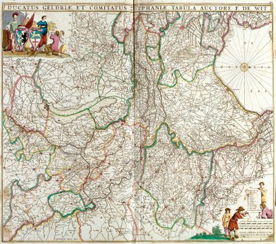 Kart over hertugen av Gelderland og greven av Zutphen (Tyskland) (radering av Frederick de Wit